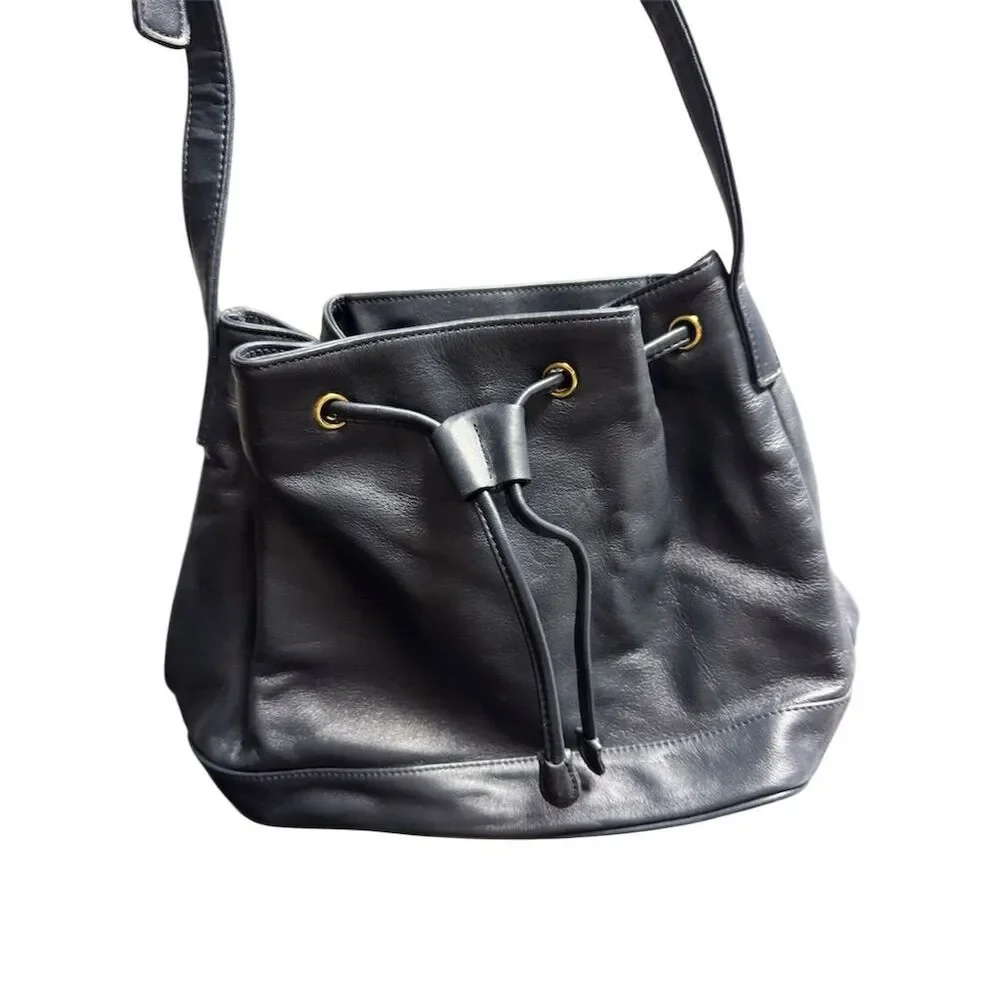 Giani Bernini Women's Blue Leather Hobo Bag w/ Drawstring Closure
